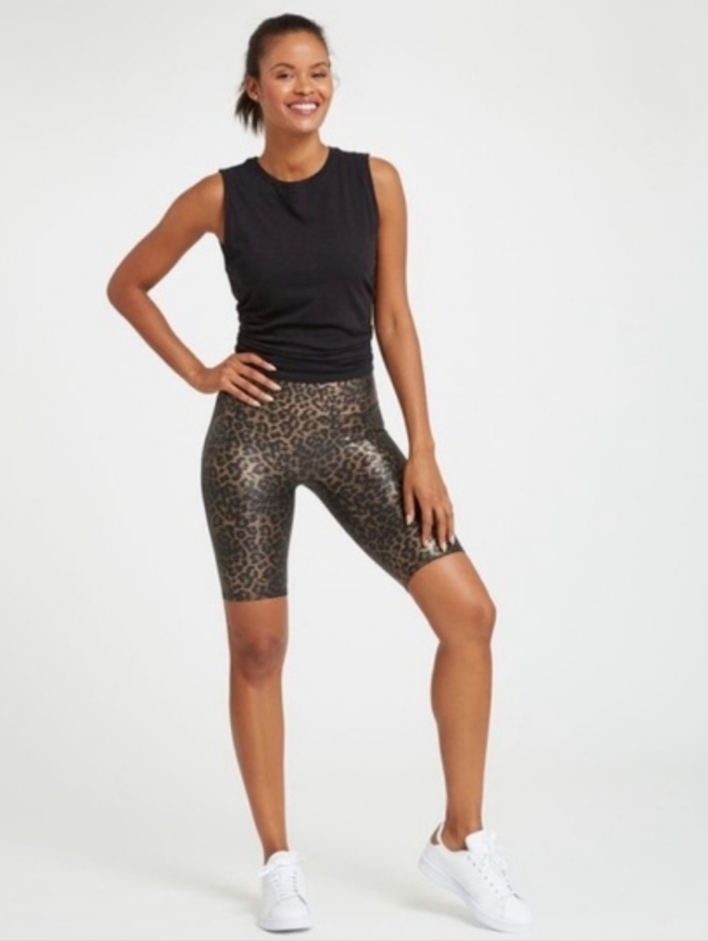 SPANX Leopard Print Faux Leather Biker Shorts Size XL NWT